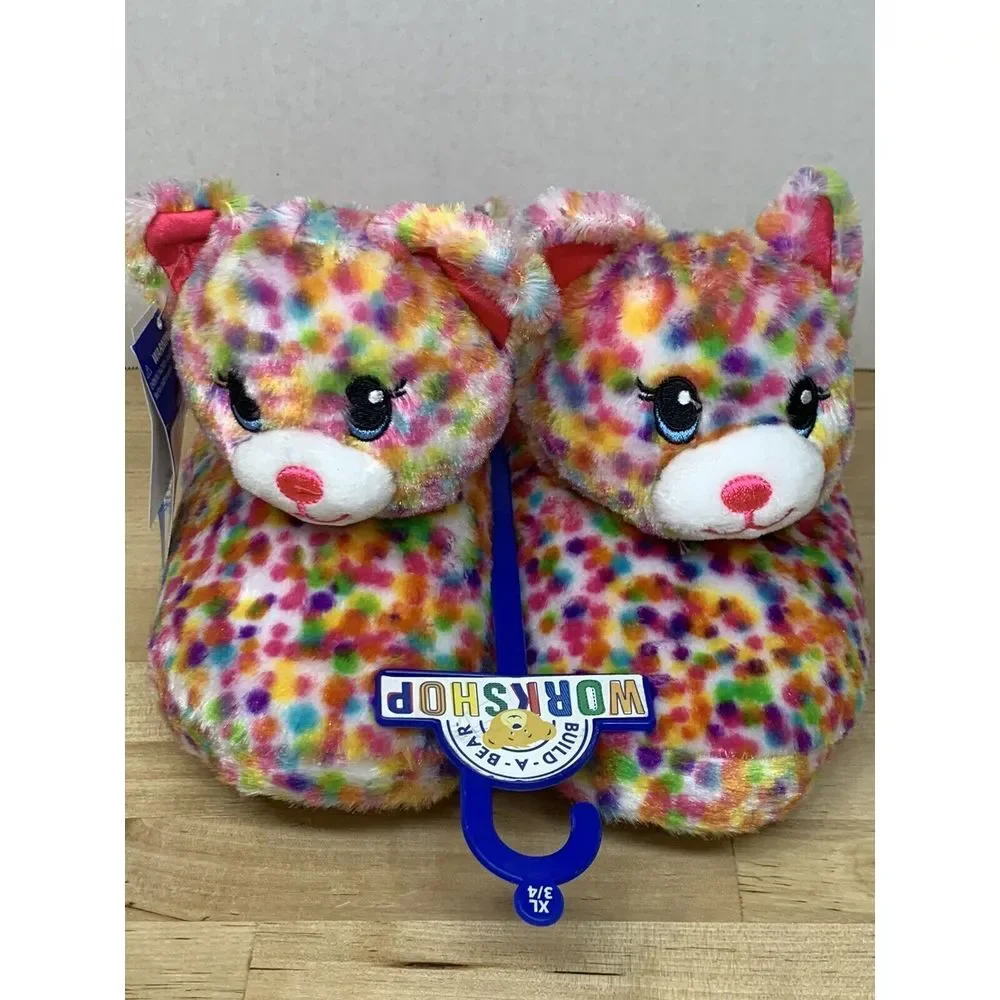 Build a Bear Workshop Rainbow Spotted Slippers NWT XL 3/4‎